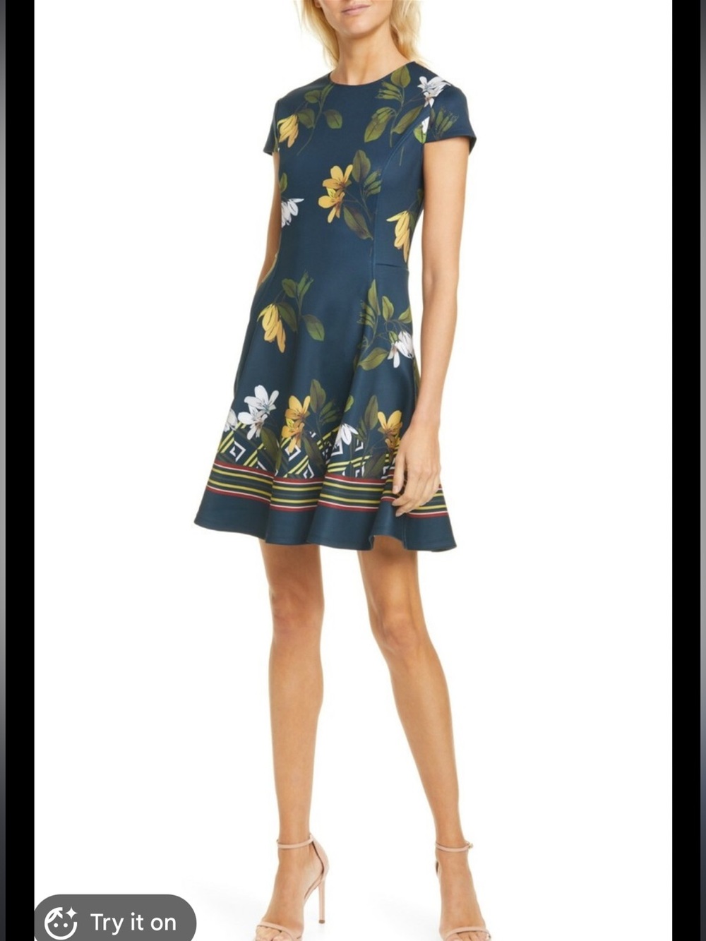 Ted Baker London Navy Floral Border-Trim Skater Dress